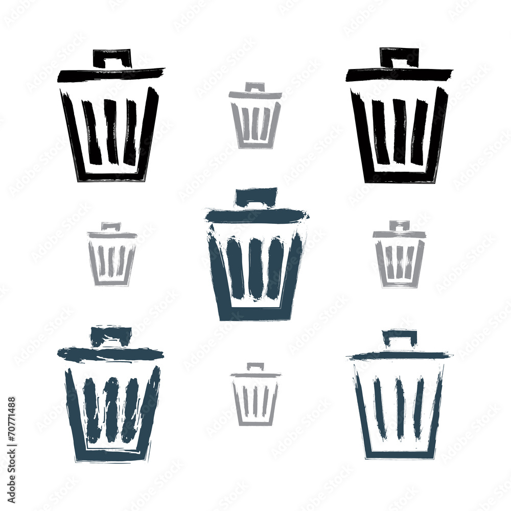 Set of hand-painted simple vector trash can icons isolated on wh Set of hand-painted simple vector trash can icons isolated on wh