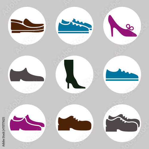Footwear icon vector set, vector collection of shoes pictograms.