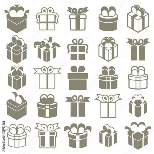 Gift boxes icons isolated on white background vector set, surpri photo