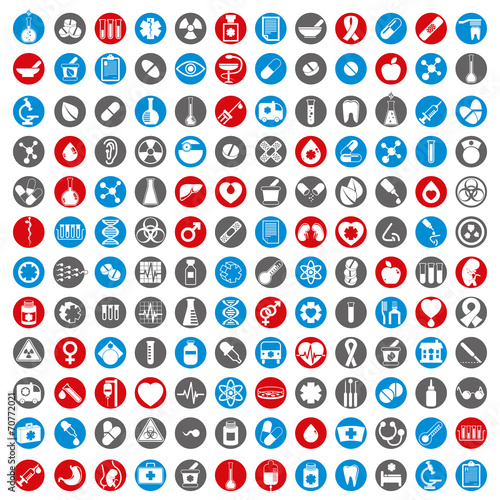 Medical icons set, vector set of 144 medical and medicine signs.