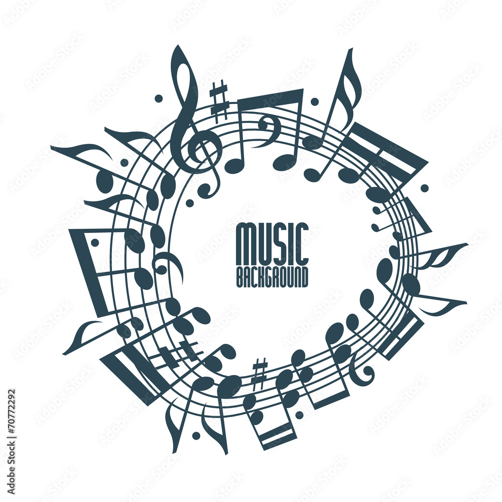 Fototapeta premium Simple single color music background with notes and clef.