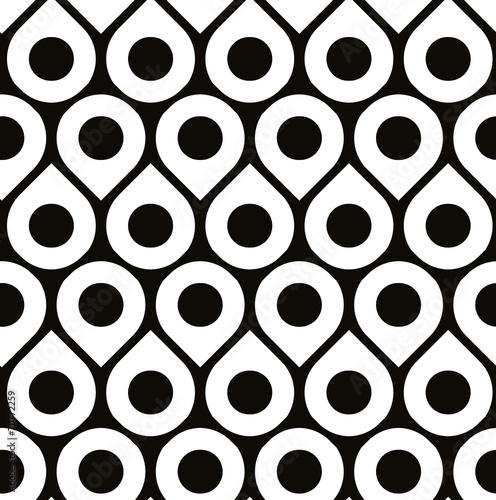 Black and white vector seamless pattern with droplets and polka