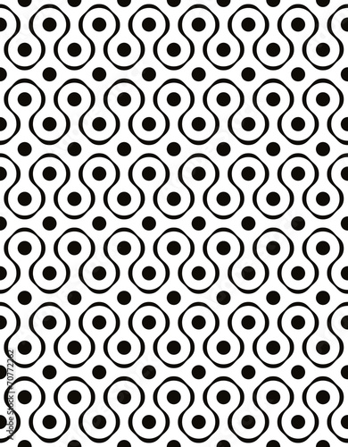 Polka dot seamless pattern with geometric figures, black and whi