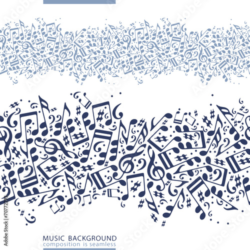 One-colored horizontal music canvas, vector seamless tape with s