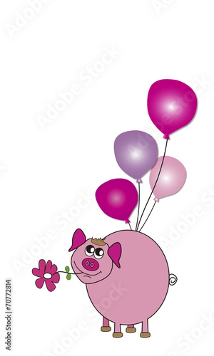 Cerdito rosa con globos