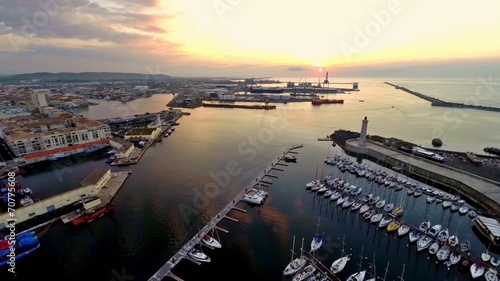 aerial view of port area of sete, france