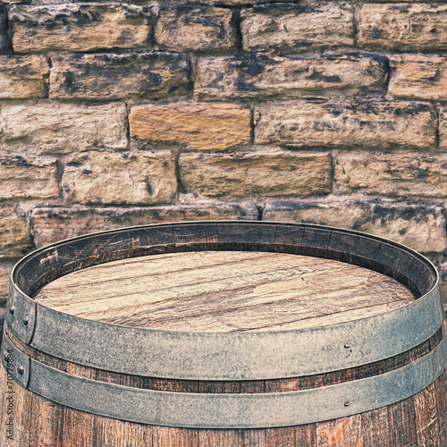 Rustic Barrel top on  brick wall background