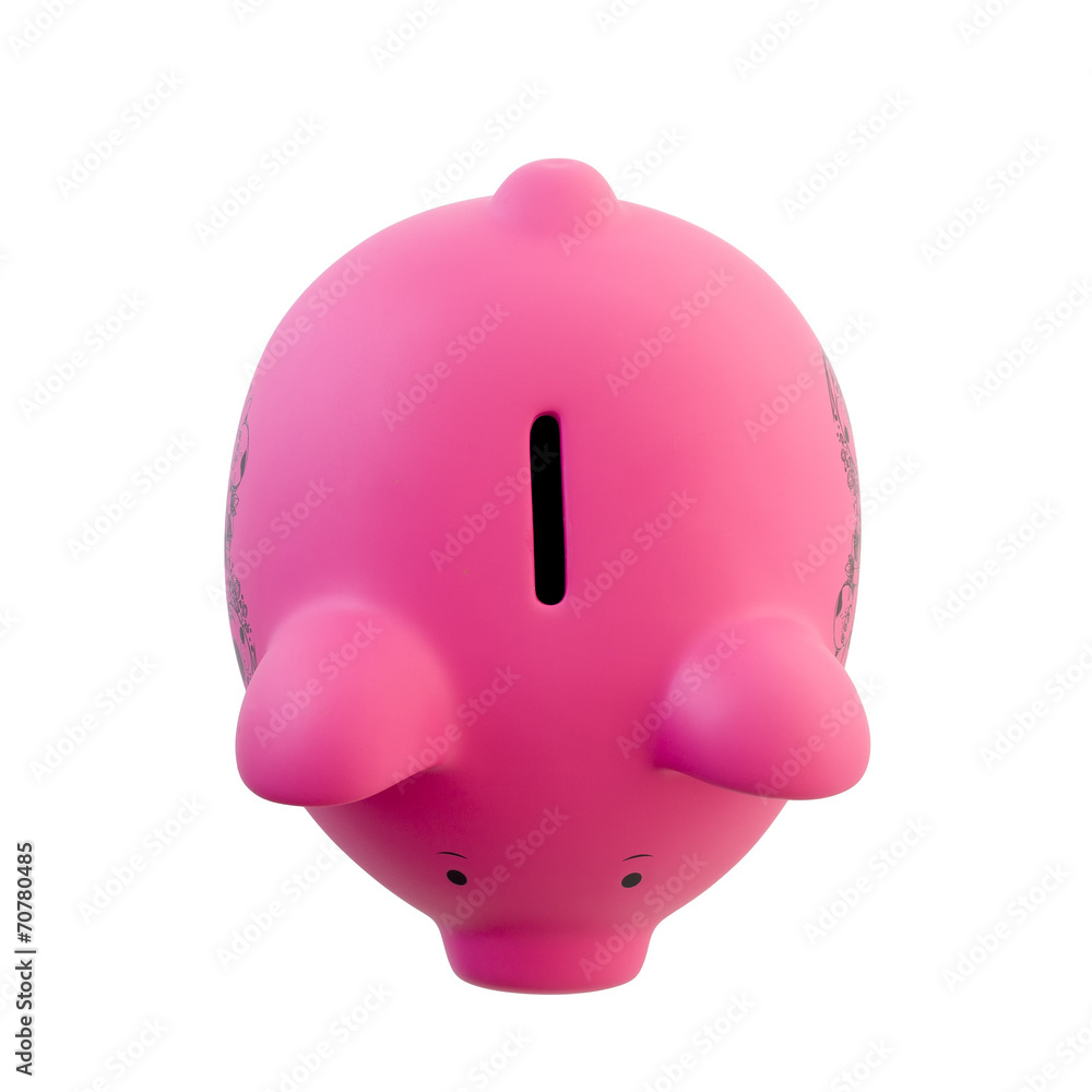Top View of a Pink Piggy Bank on a white Background Top View of a Pink Piggy Bank on a white Background
