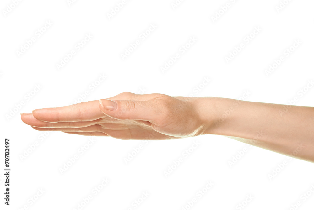 Female caucasian hand gesture isolated