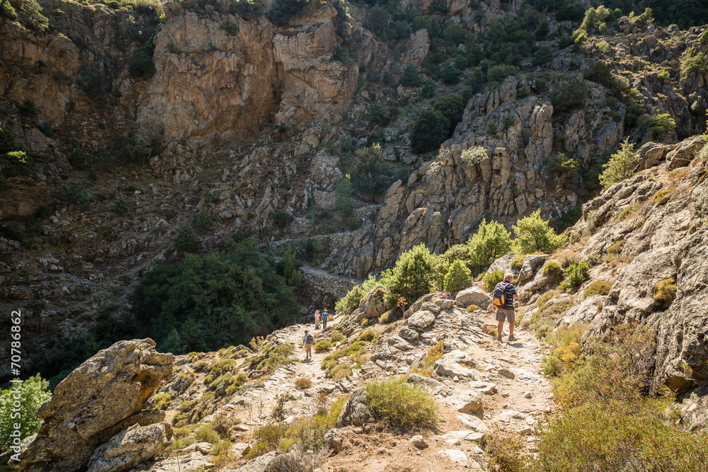 Walkers on Scala di Santa Regina trail in Corsica