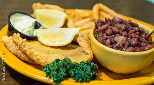 Fried Fish Dinner with Red Beans and Rice