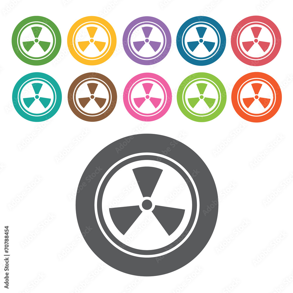 Nuclear hazard icon. Danger icon set. Round colourful 12 buttons Nuclear hazard icon. Danger icon set. Round colourful 12 buttons