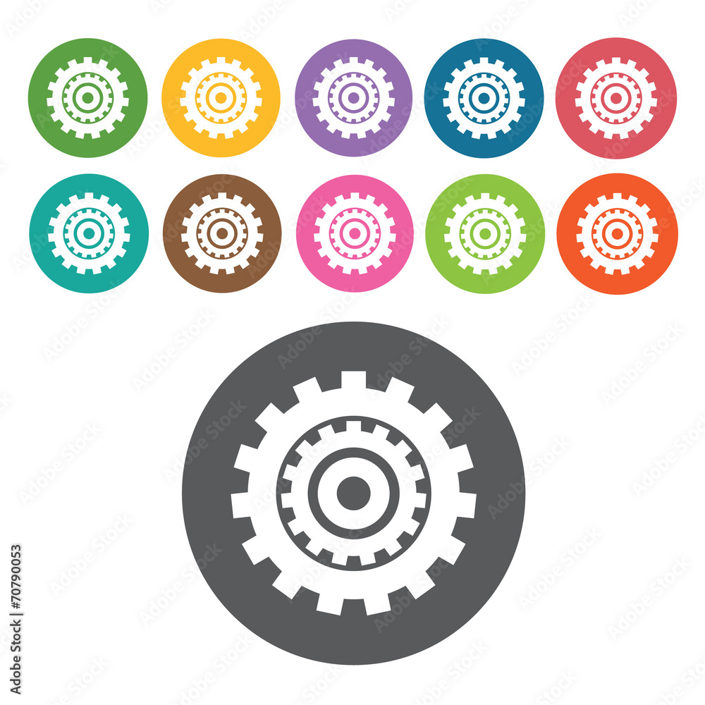 Gears icon. Industy icons set. Round colourful 12 buttons. Vecto Gears icon. Industy icons set. Round colourful 12 buttons. Vecto