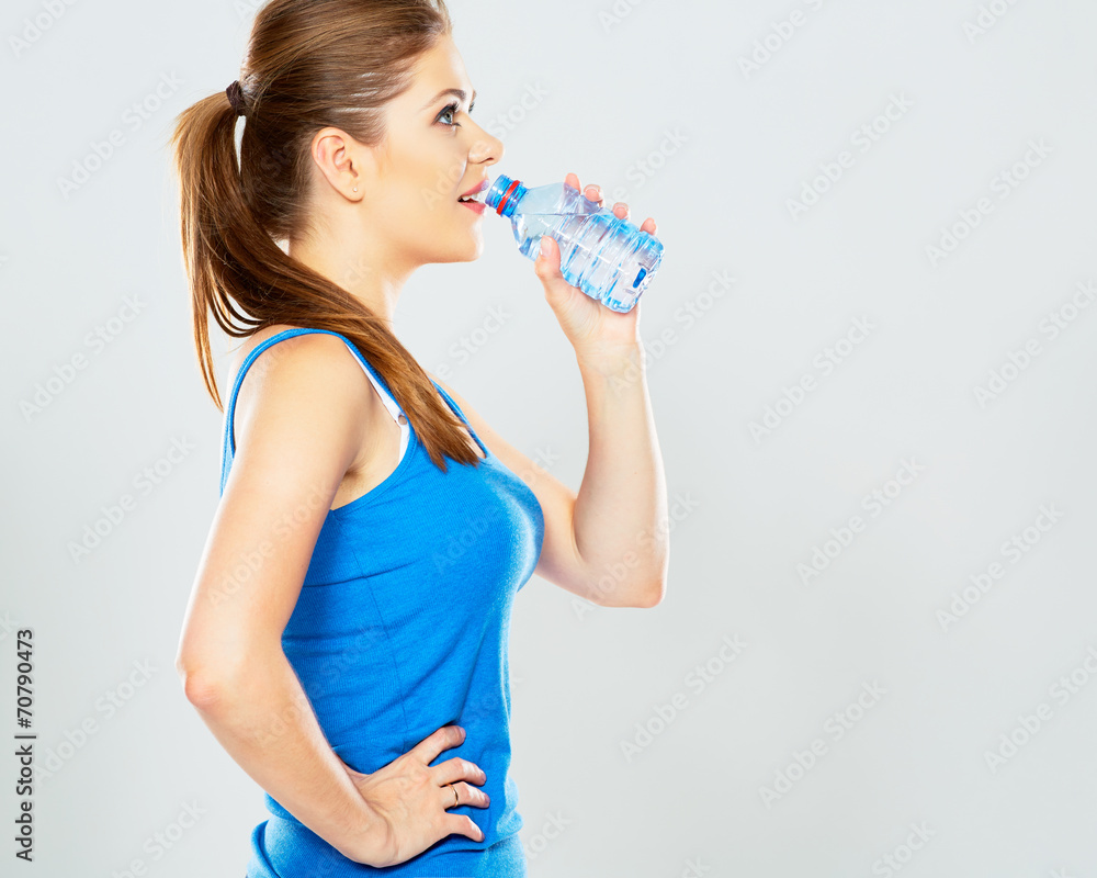 young woman drinking water profile portrait young woman drinking water profile portrait