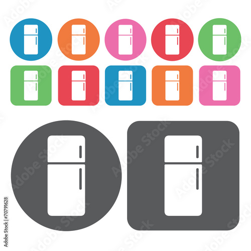 Refrigirator icon. Kitchen icon set. Round and rectangle colourf