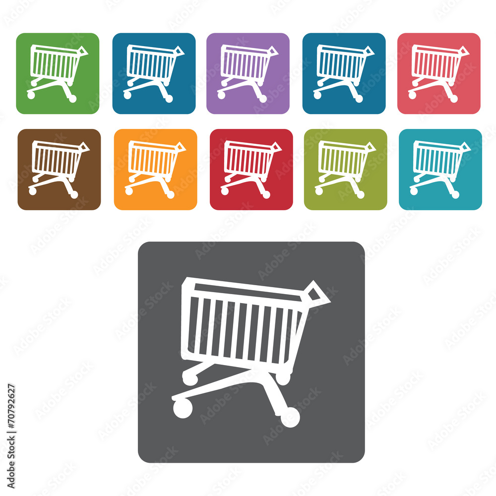 Left facing shopping cart small wide basket icon. Rectangle colo Left facing shopping cart small wide basket icon. Rectangle colo