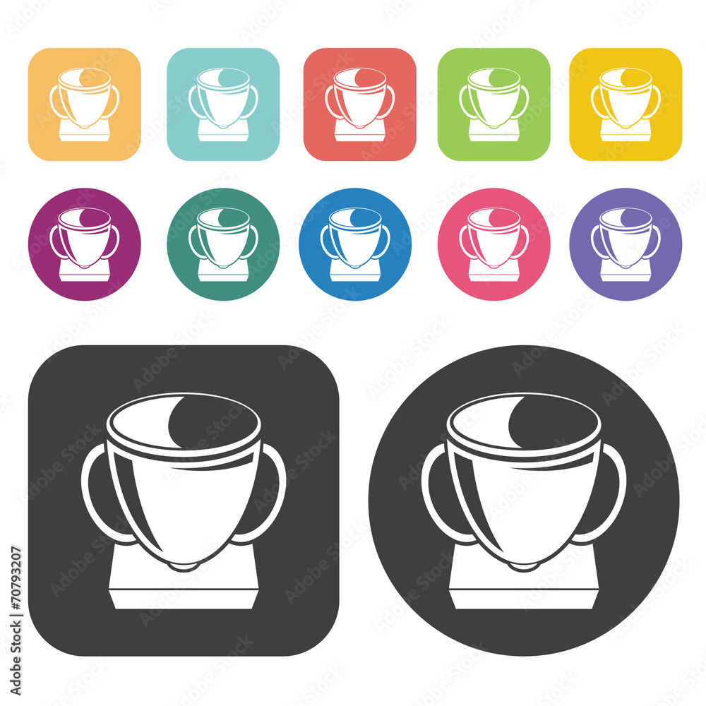 Trophy sign icon. Football soccer icon set. Round and rectangle Trophy sign icon. Football soccer icon set. Round and rectangle