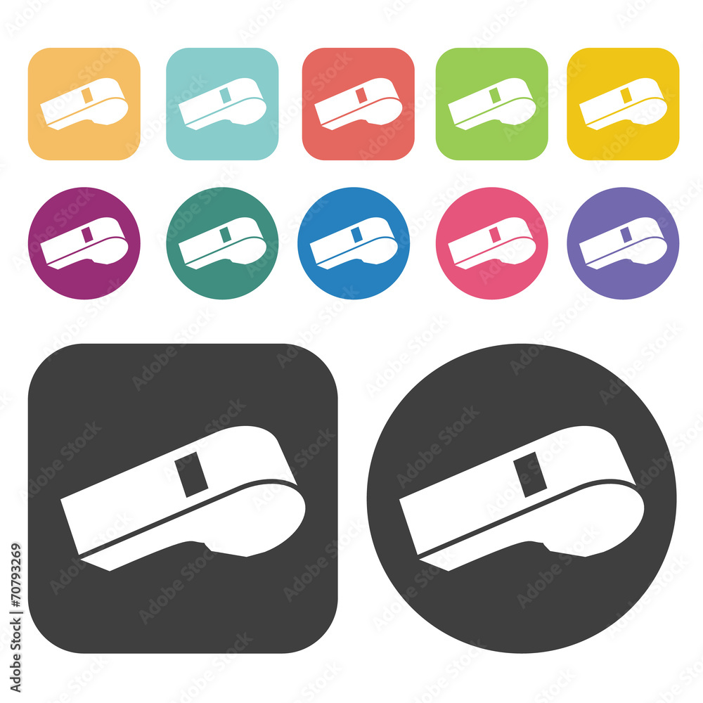 Whistle sign icon. Football soccer icon set. Round and rectangle Whistle sign icon. Football soccer icon set. Round and rectangle