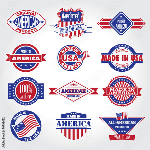 Set of various Made in the USA graphics and labels badge. Vector