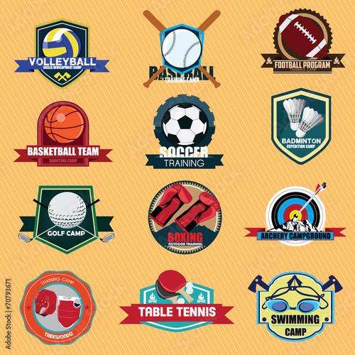 Set of Sports Training Camp badge label vintage. Vector Illustra