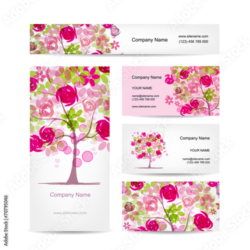 Business cards design, pink floral style
