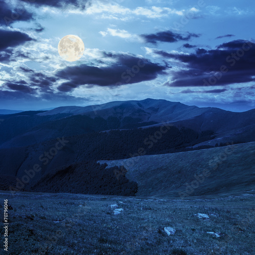 Fototapeta Naklejka Na Ścianę i Meble -  stones on the hillside of mountain range in full moon light