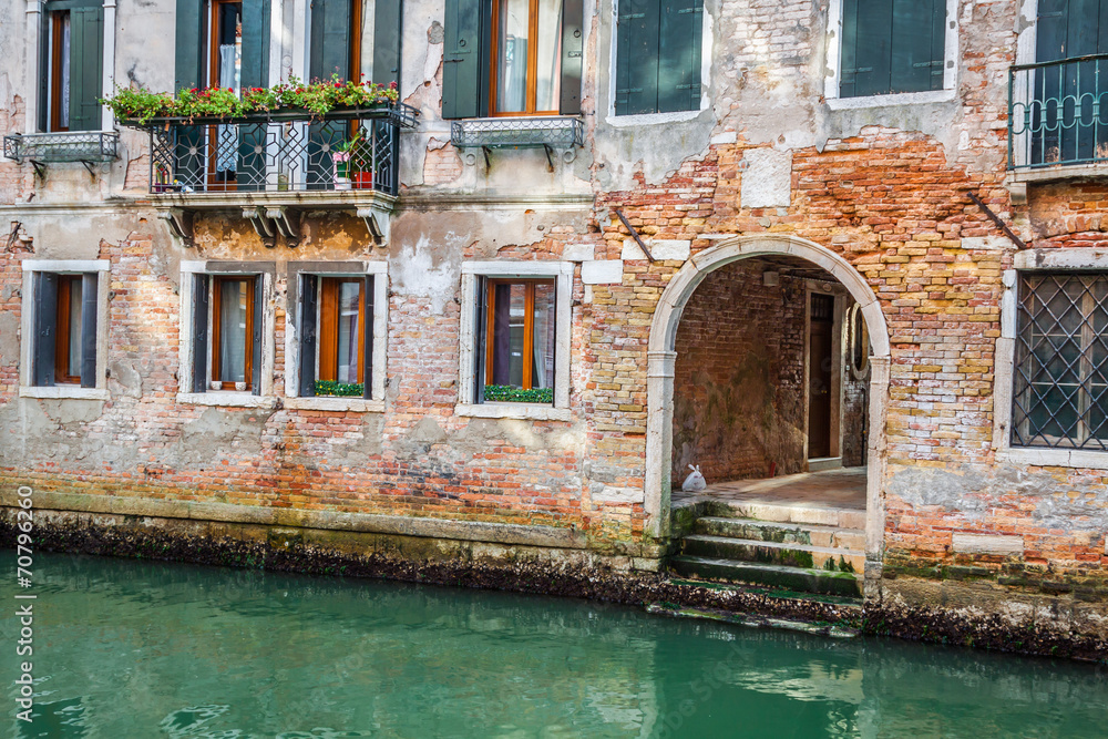 Venetian buildings and boats along Canal Grande, Venice, italy
