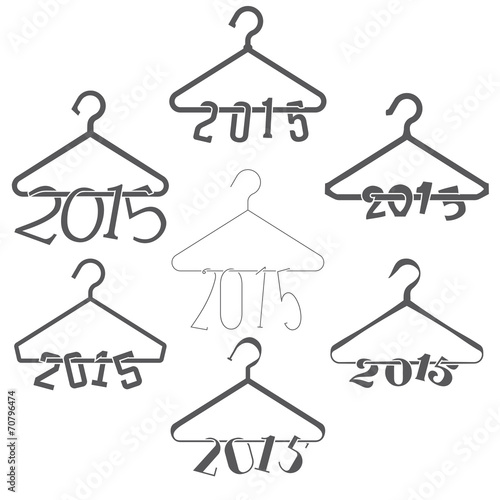 Set of 7 Hangers with Numerals Hanging: 2015. Isolated on white.