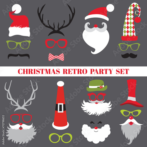Christmas Retro Party set - Glasses, hats, lips, mustaches
