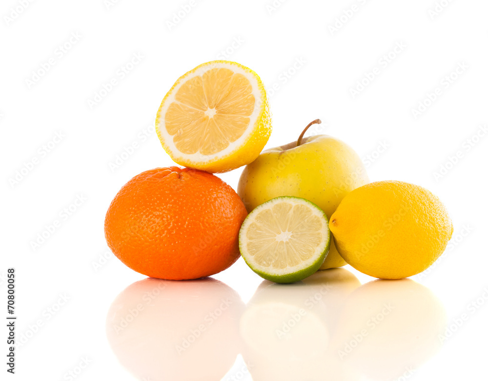 Healthy tropical fresh fruits on white background Healthy tropical fresh fruits on white background