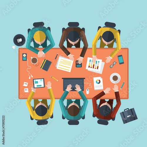 Flat design concept of teamwork on business meeting