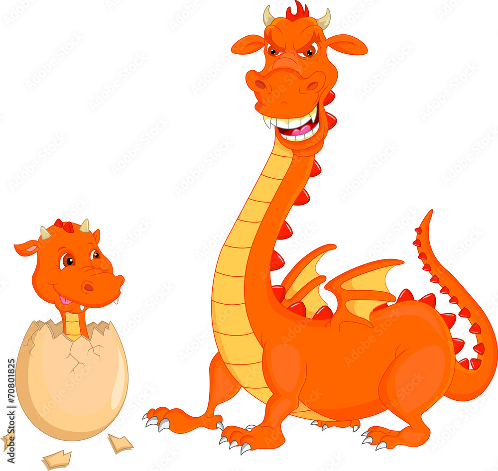 Mother and baby fire dragon hatching Mother and baby fire dragon hatching