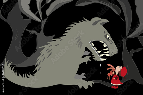 child in forest with monster