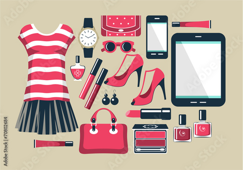 Fashion set in a style flat design