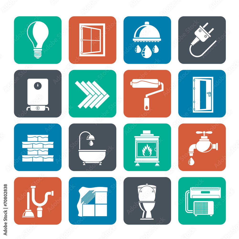 Silhouette Construction and home renovation icons Silhouette Construction and home renovation icons
