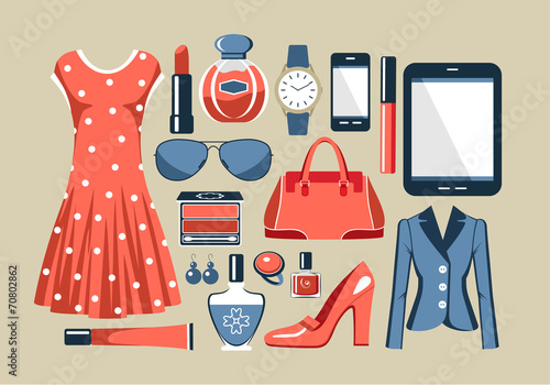 Fashion set in a style flat design. vector illustration