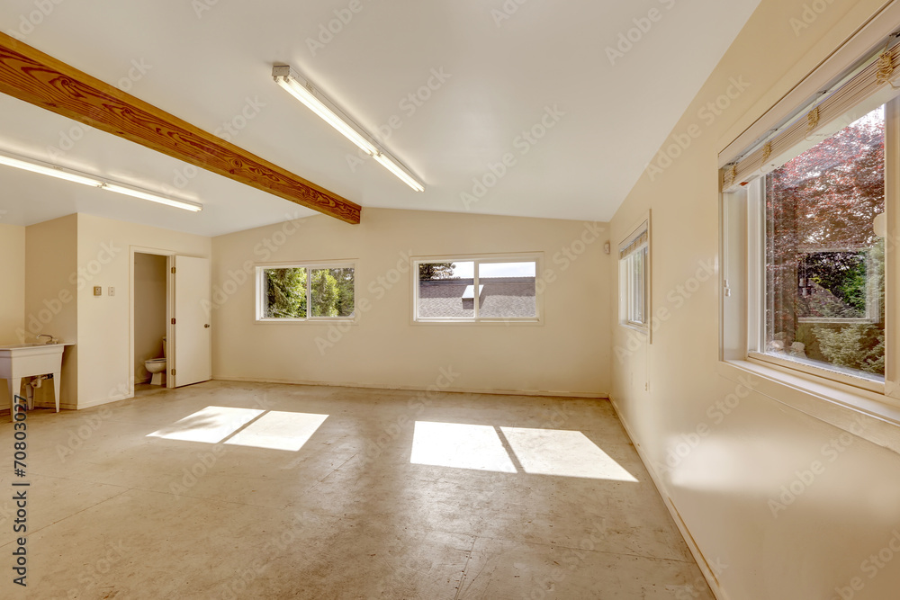 Empty large shop home studio interior. Empty large shop home studio interior.