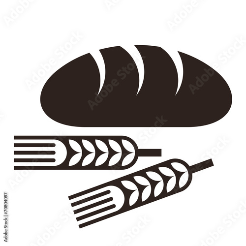 Bread and wheat ears isolated on white background
