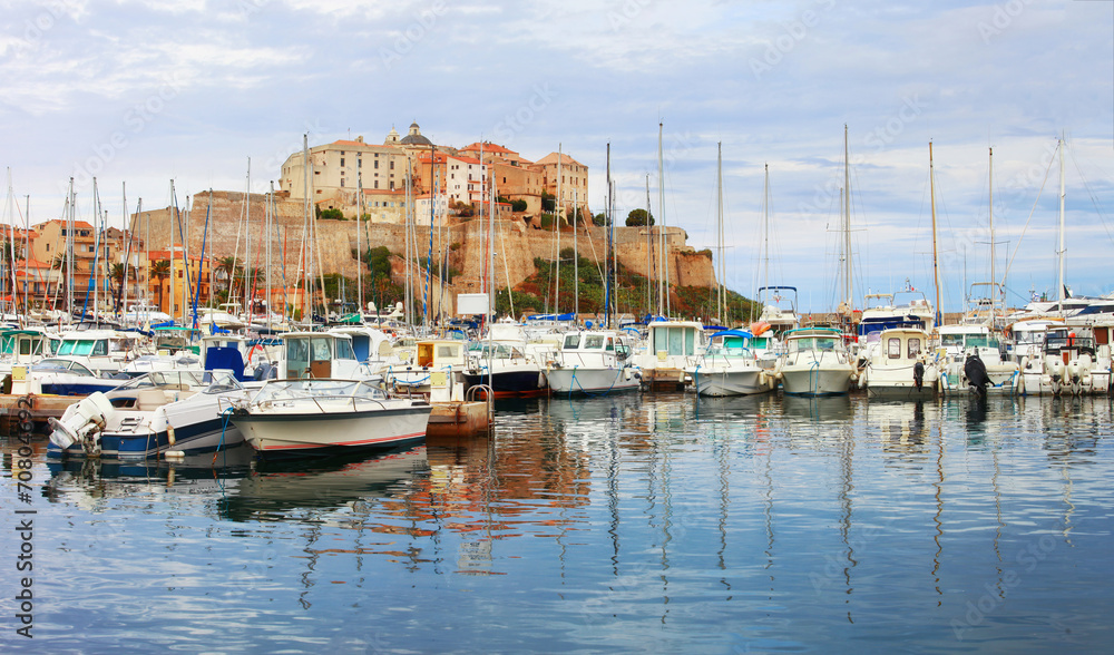 Calvi ,Corsica. View of marina with old citadel