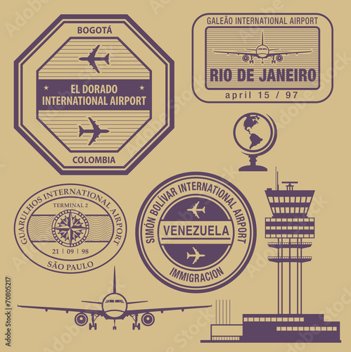 Travel stamps set, vector illustration photo