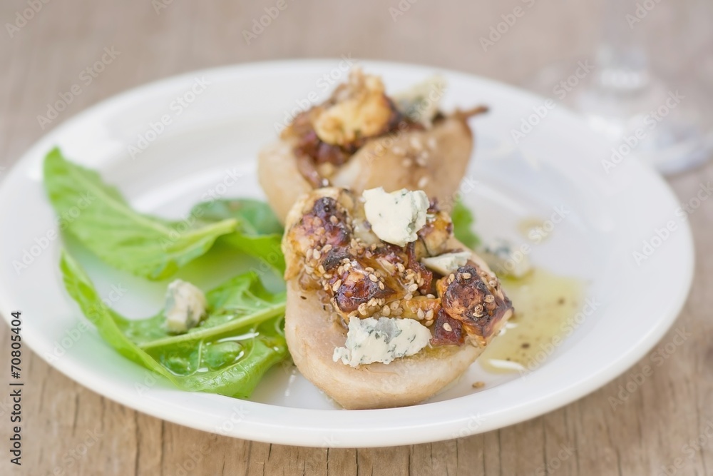 baked pears with blue cheese and salad baked pears with blue cheese and salad