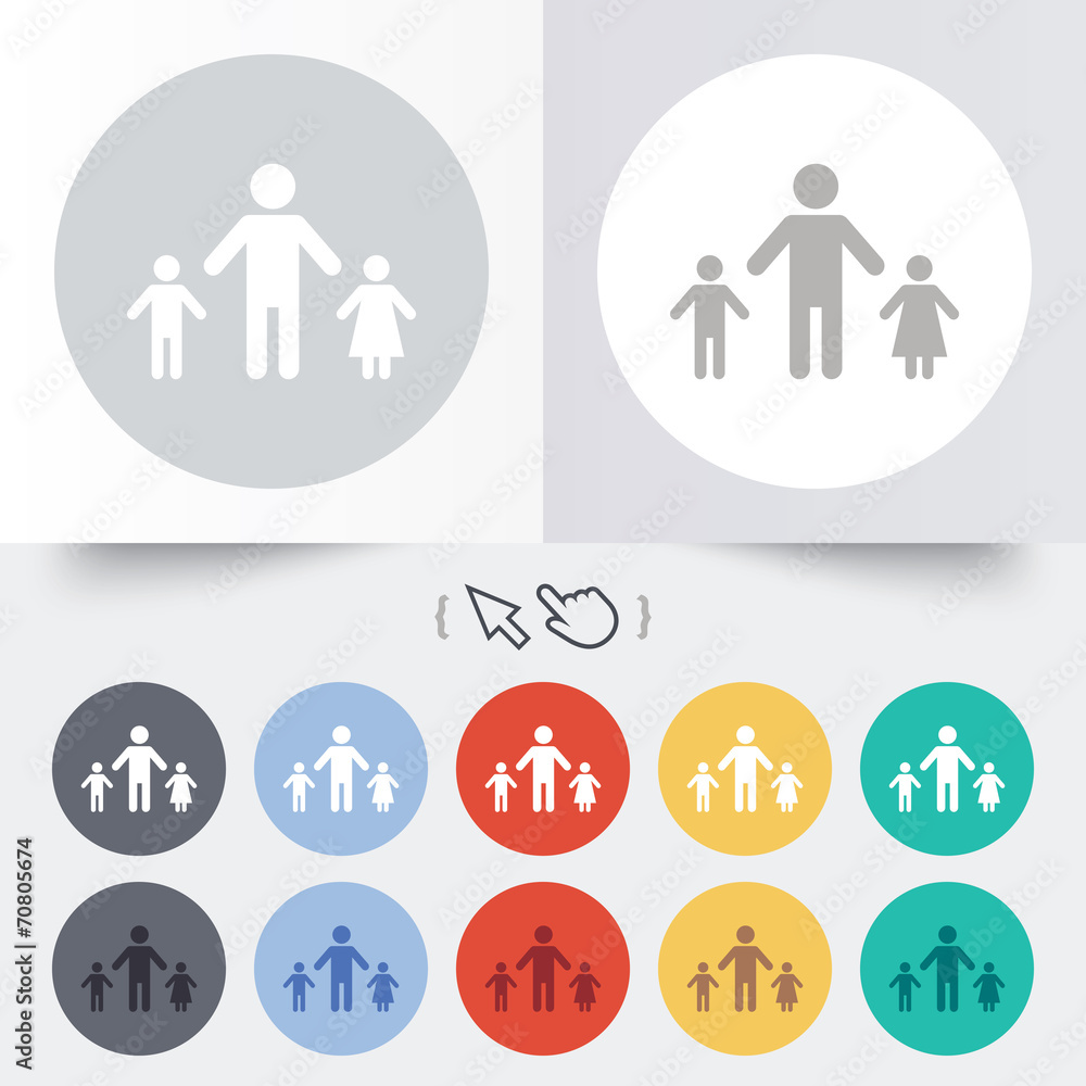 One-parent family with two children sign icon. One-parent family with two children sign icon.