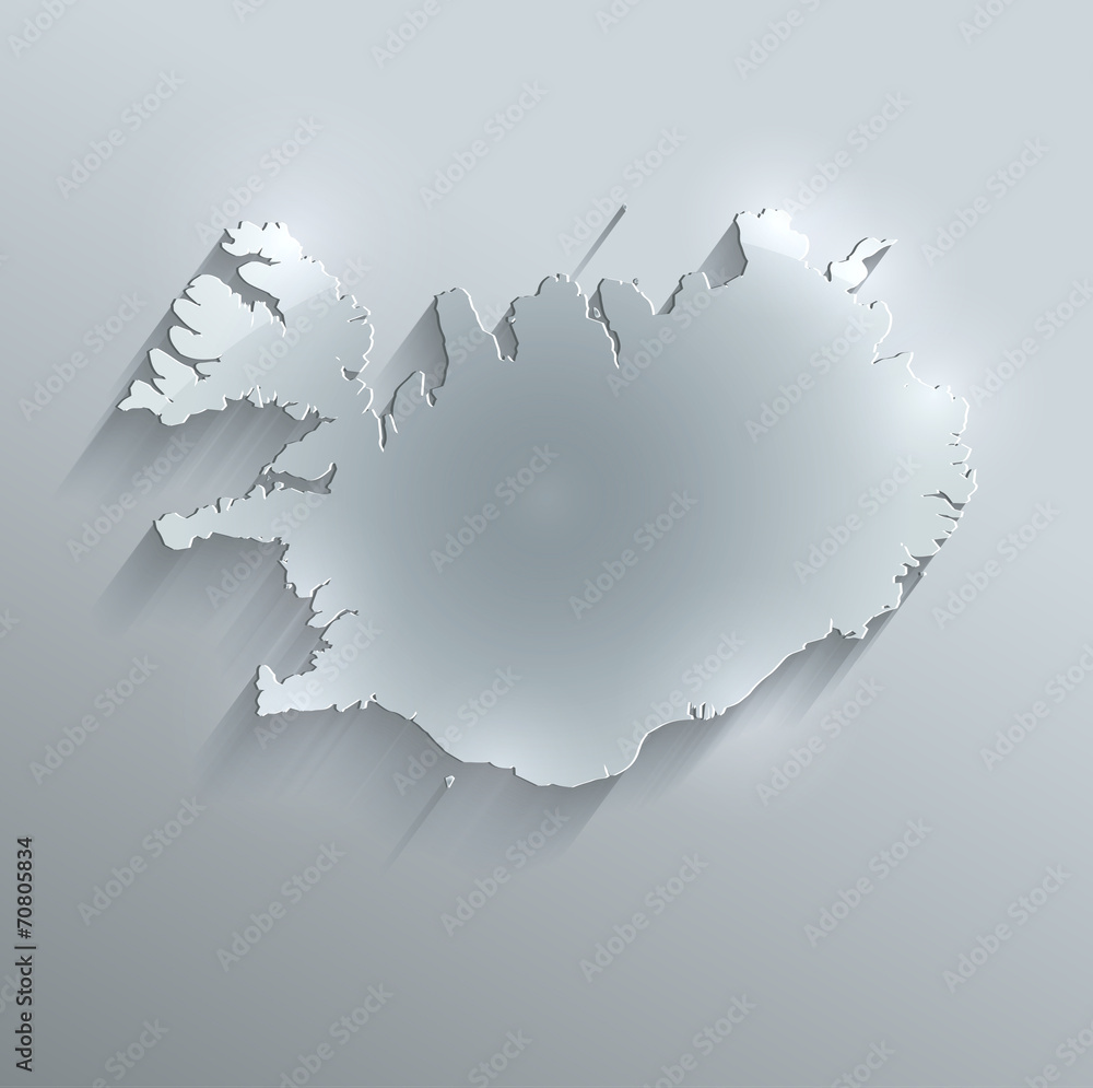 Iceland map flag glass card paper 3D vector