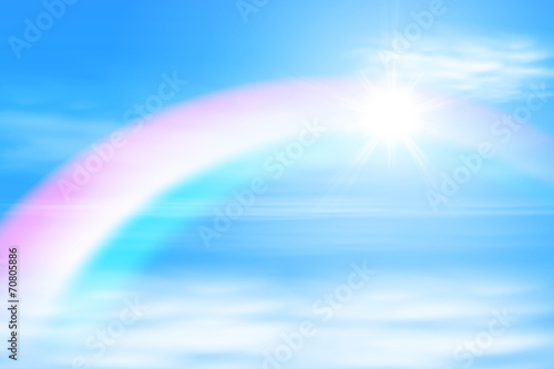 Sun in a the sky with rainbow