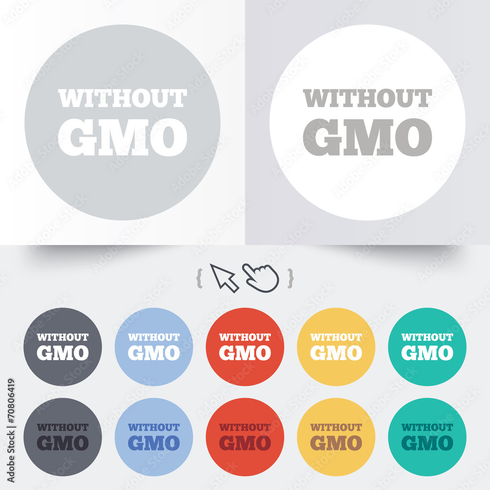 No GMO sign. Without Genetically modified food. No GMO sign. Without Genetically modified food.