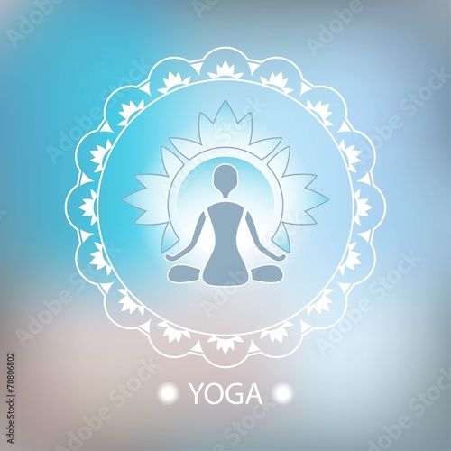 Yoga lotus pose decorative emblem background blurred
