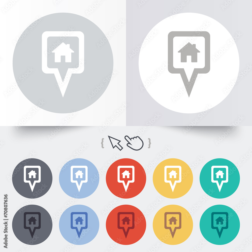 Map pointer house sign icon. Marker symbol. Map pointer house sign icon. Marker symbol.