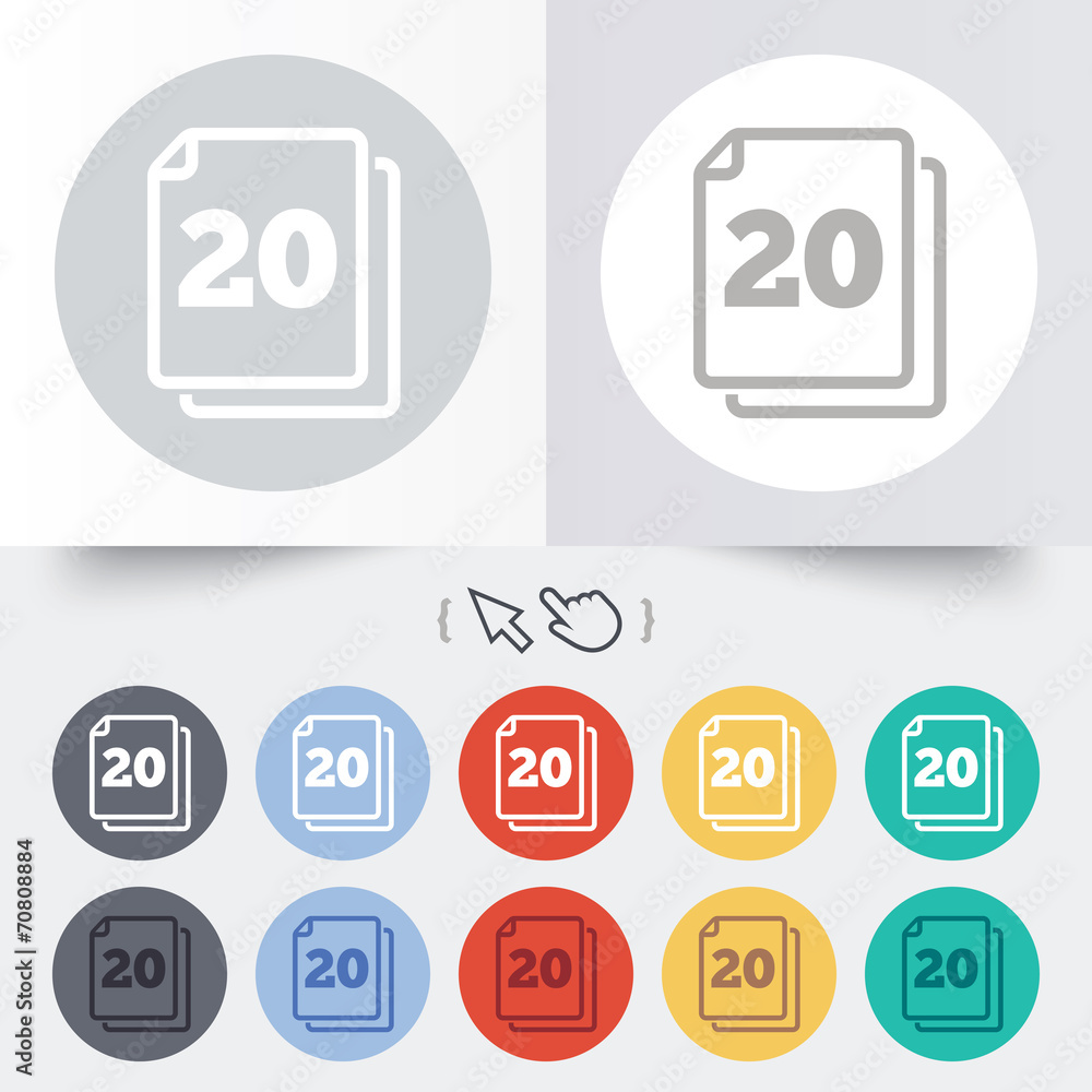 In pack 20 sheets sign icon. 20 papers symbol. In pack 20 sheets sign icon. 20 papers symbol.