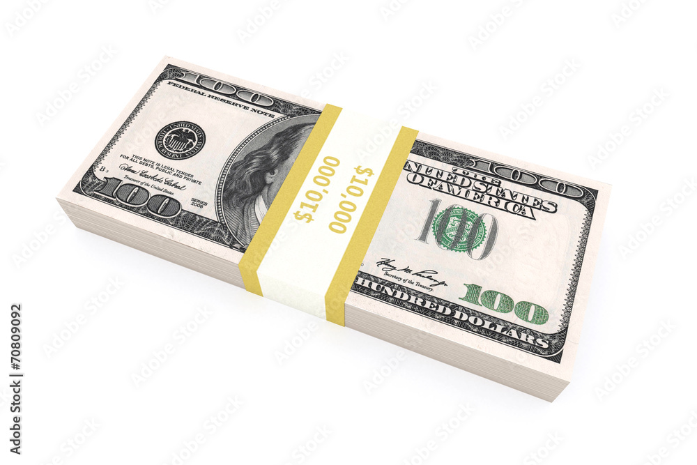 Stack of 100 dollars USA on white background. Stack of 100 dollars USA on white background.