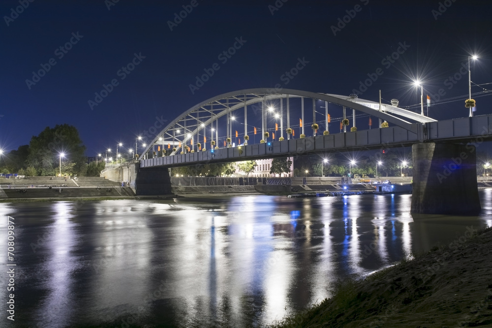 Old bridge in Szeged at night